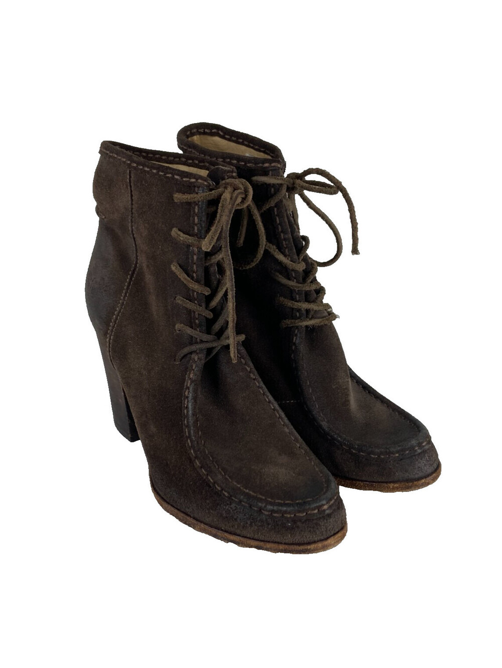 Frye Parker 8M Moc Short Brown Suede High Heel Ankle Boots 3476656